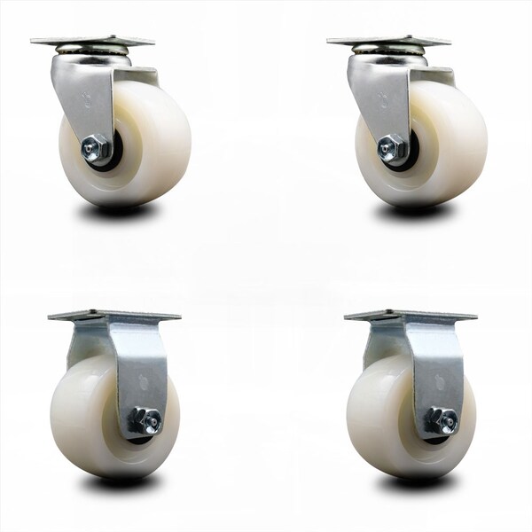 4 Inch Nylon Caster Set with Ball Bearings 2 Swivel 2 Rigid SCC